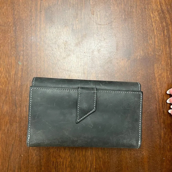 RFID Womens Dar Gray Soft Leather Bi Fold Wallet Snap Closure Card Slots Classic - Picture 2 of 11